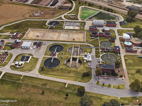 Aerial view of Lawrence wastewater treatment plant