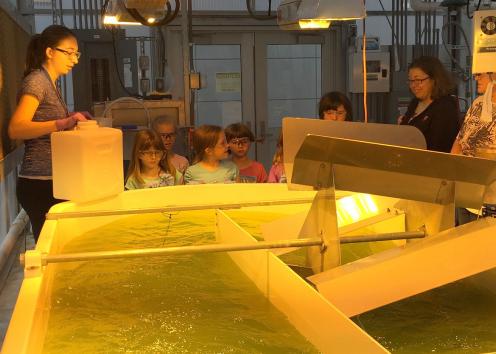 showing girls scouts around the water treatment plant